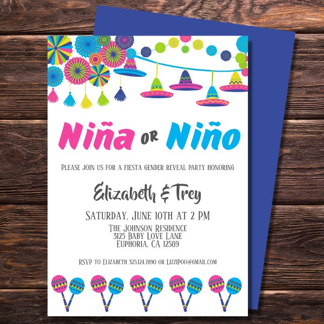 Mexican Fiesta Gender Reveal Niña or Niño Invitation (Have a fiesta to celebrate the gender of your new baby with this cute Mexican inspired invitation)