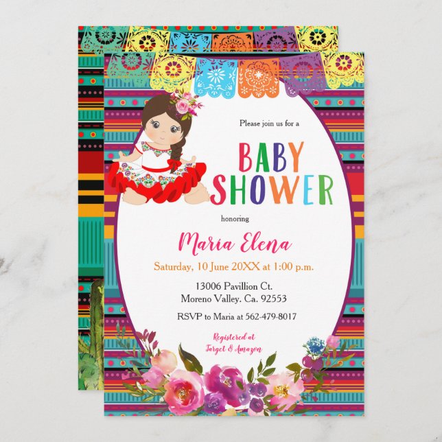 Mexican Fiesta Girl Baby Shower Invitation (Front/Back)