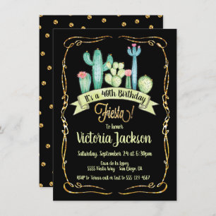 Mexican Fiesta gold glitter birthday invitation