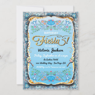 Mexican Fiesta Gold Glitter Birthday Invitation