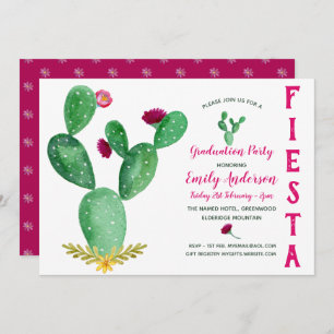 Mexican Fiesta Graduation Invitation Cacti Pink