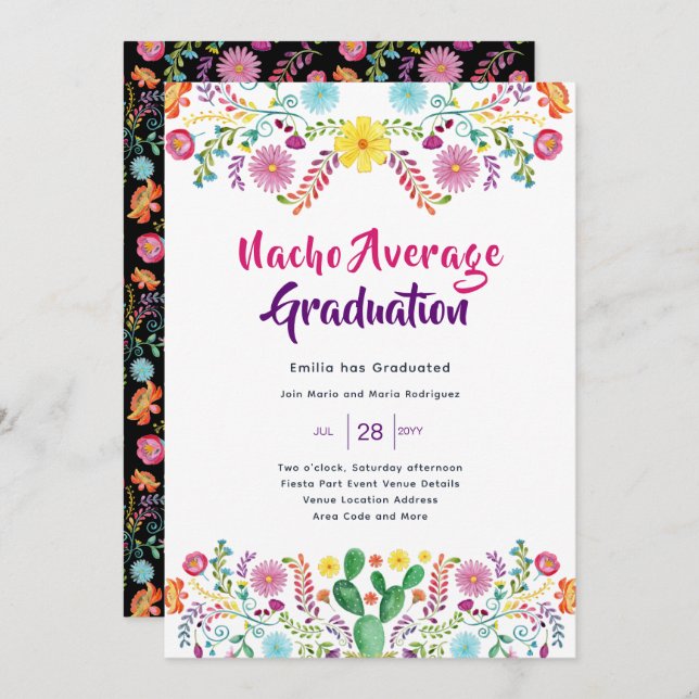 Mexican FIESTA GRADUATION Invitation Folk Art (Front/Back)