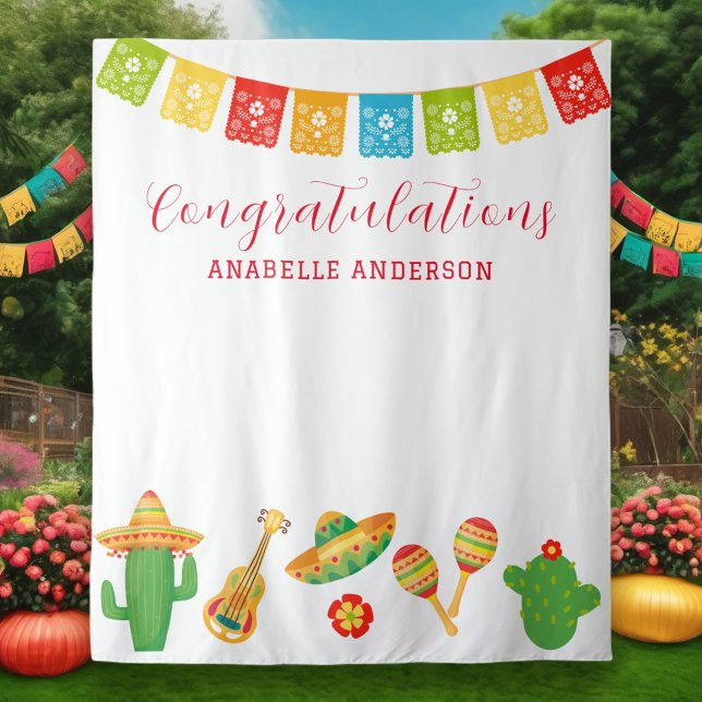 Mexican Fiesta Graduation Party Backdrop Tapestry (Creator Uploaded)