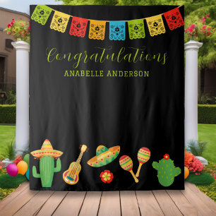Mexican Fiesta Graduation Party Black Backdrop Tapestry