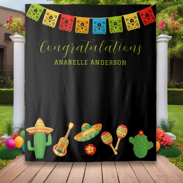 Mexican Fiesta Graduation Party Black Backdrop Tapestry (Creator Uploaded)