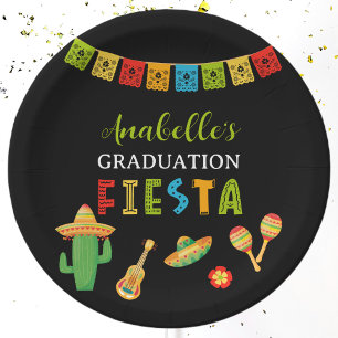 Mexican Fiesta Graduation Party Black Paper Plate