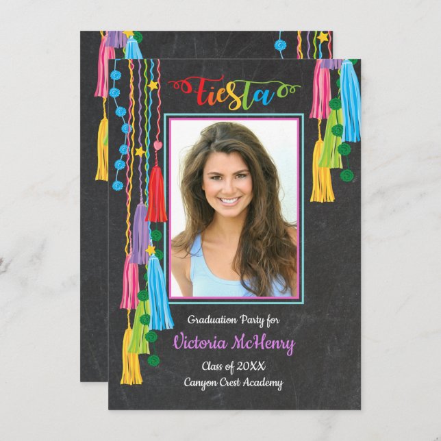 Mexican Fiesta Graduation Photo invitation (Front/Back)