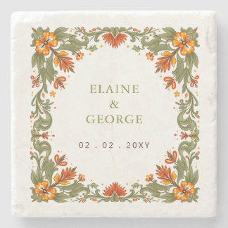 Mexican Fiesta Green Talavera Wedding Stone Coaster