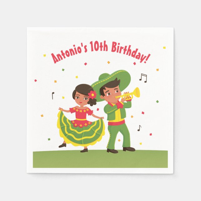 Mexican Fiesta Hispanic Kids Birthday Party Napkin (Front)