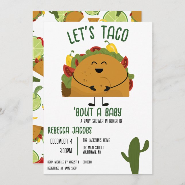 Mexican fiesta let's taco Baby Shower Invitation (Front/Back)