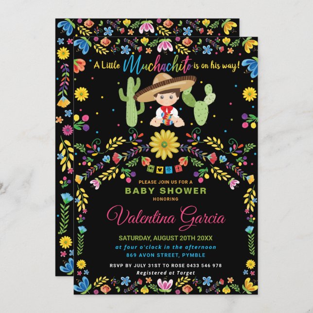Mexican Fiesta Little Muchachito Boy Baby Shower   Invitation (Front/Back)