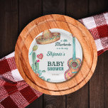 Mexican fiesta little muchacho baby shower templat paper plate<br><div class="desc">Mexican fiesta little muchacho on his way baby shower template paper plates  personalised tableware.  Sombrero hat,  mexican guitar, cactus,   modern and vintage script personalised baby shower table decor personalised paper plates</div>