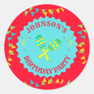 Mexican Fiesta Maracas Birthday Party  Classic Round Sticker