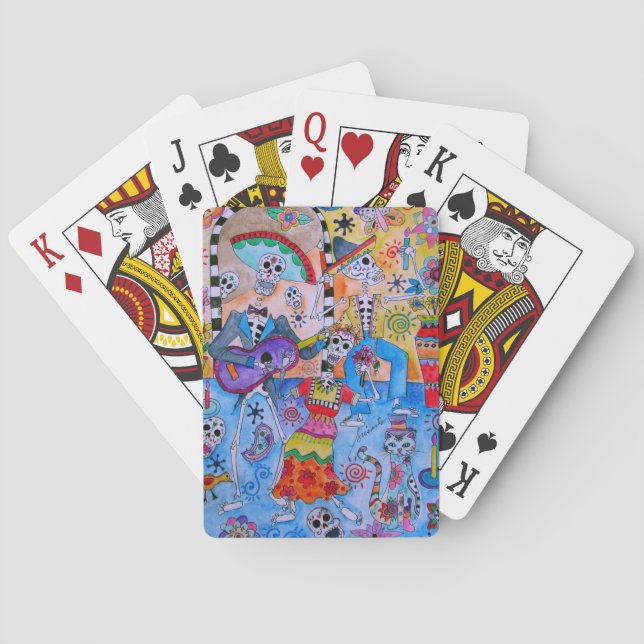 MEXICAN FIESTA Mariachi Cats Calavera Playing Cards (Back)