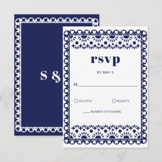 Mexican Fiesta Navy Papel Picado Boho Wedding RSVP Card