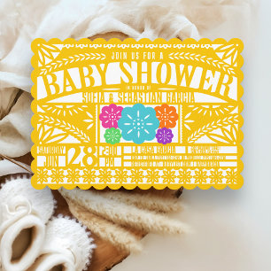 Mexican Fiesta Papel Picado Flag GOLD Baby Shower Invitation