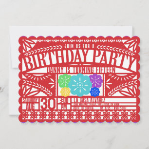 Mexican Fiesta Papel Picado Flag RED Birthday Invitation