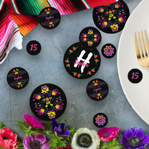 Mexican Fiesta Party Black Floral Personalised Confetti