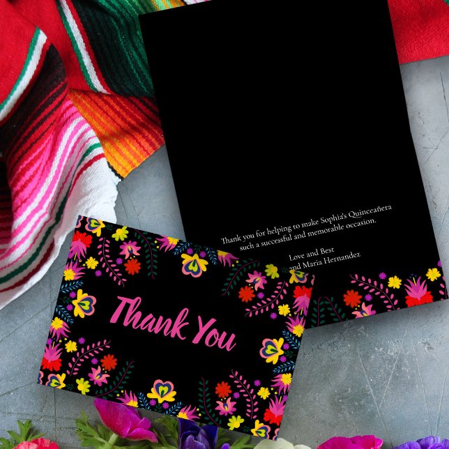 Mexican Fiesta Party Floral Folded Thank You Card (Folded thank you card from my Mexican Fiesta Party Quinceanera Collection 
)