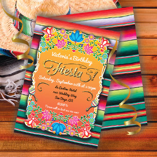 Mexican Fiesta Party Gold Glitter Invitation