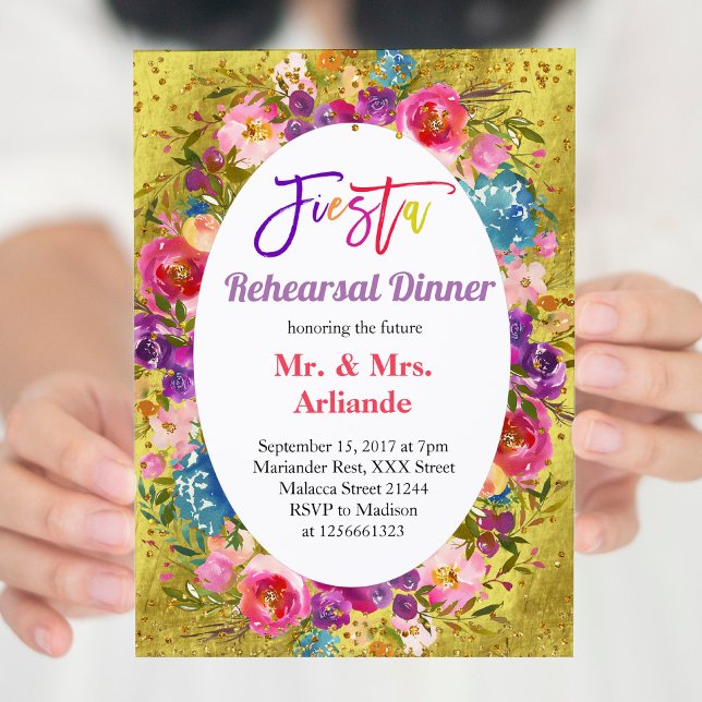 Mexican Fiesta Party Gold Rehearsal Dinner Gold Invitation (Creator Uploaded)
