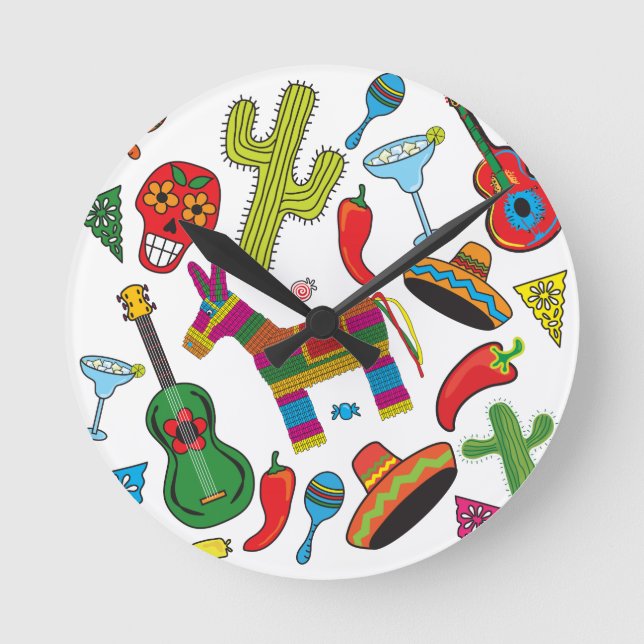 Mexican Fiesta Party Images Round Clock (Front)