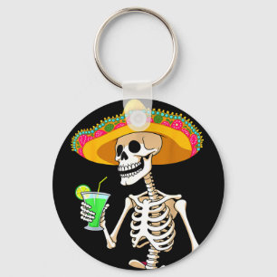 Mexican fiesta party skeleton sombrero cinco de key ring