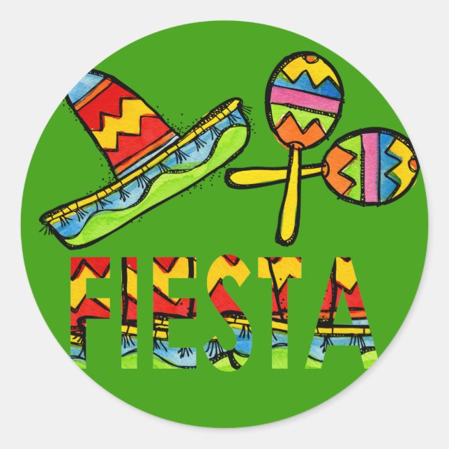 Mexican Fiesta Party Sombrero Maraca Stickers (Front)