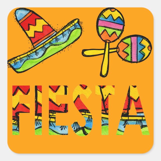 Mexican Fiesta Party Sombrero Maraca Stickers (Front)
