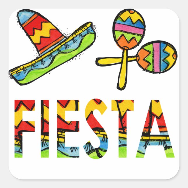 Mexican Fiesta Party Sombrero Maraca Stickers (Front)