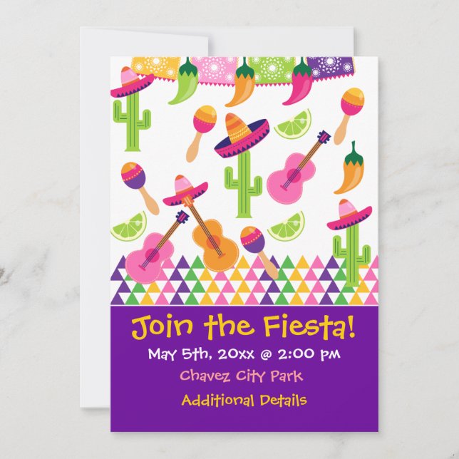Mexican Fiesta Party Sombrero Saguaro Invitations (Front)
