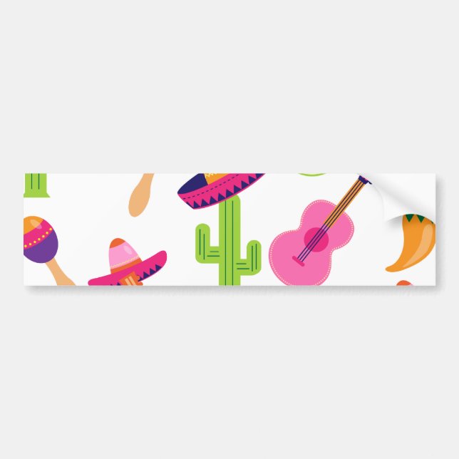 Mexican Fiesta Party Sombrero Saguaro Lime Peppers Bumper Sticker (Front)