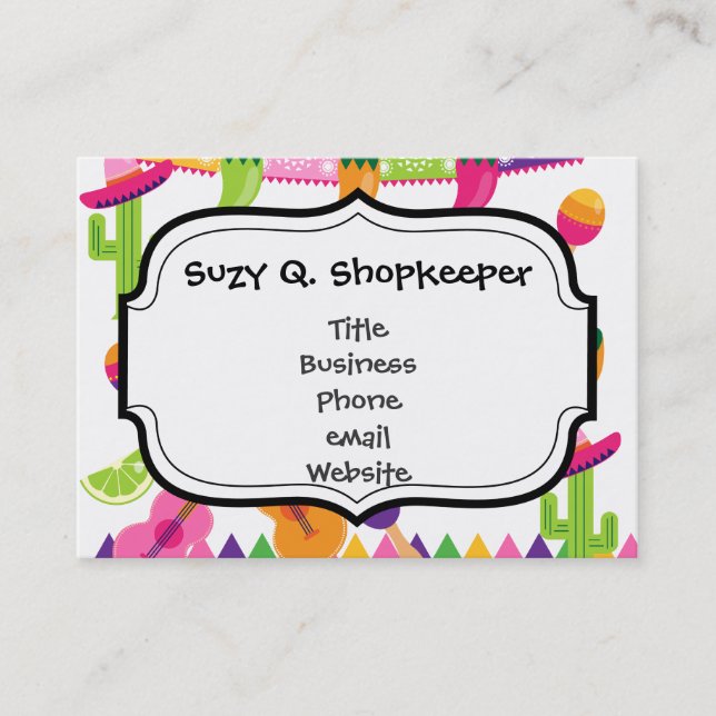 Mexican Fiesta Party Sombrero Saguaro Lime Peppers Business Card (Front)