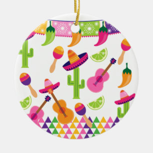 Mexican Fiesta Party Sombrero Saguaro Lime Peppers Ceramic Ornament