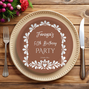 Mexican fiesta party terracotta talavera custom paper plate