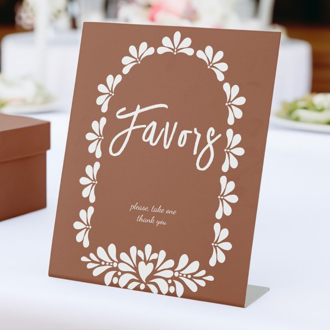 Mexican fiesta party terracotta talavera favours pedestal sign (Mexican fiesta party terracotta talavera favor table pedestal sign personalized table signs)
