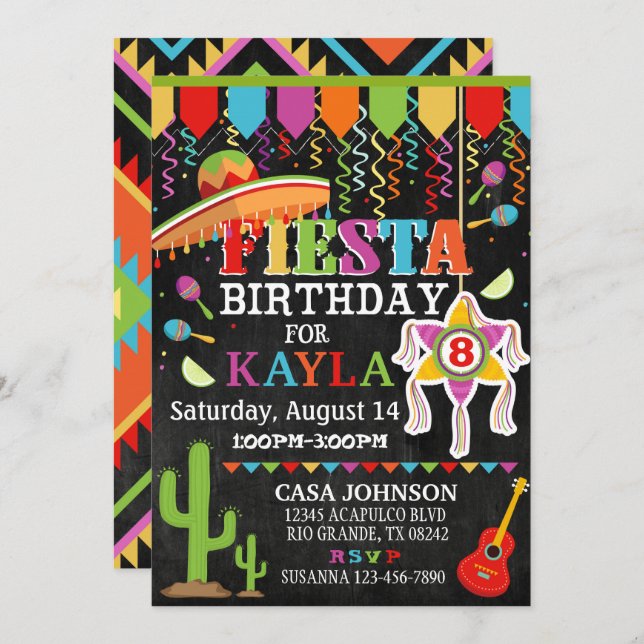 Mexican Fiesta Pinata Party Bright Colours Birthda Invitation (Front/Back)