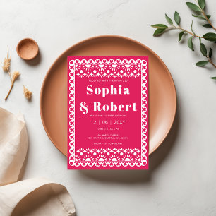Mexican Fiesta Pink Papel Picado Boho Wedding Invitation