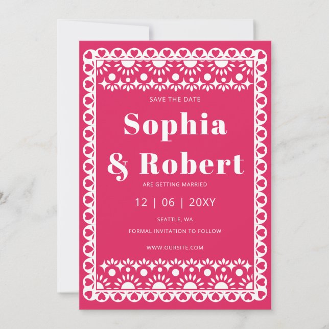 Mexican Fiesta Pink Papel Picado Boho Wedding Save The Date (Front)