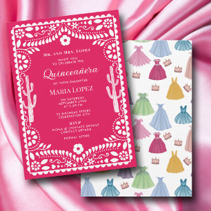 Mexican Fiesta Pink Quinceañera 15th Princess Invitation