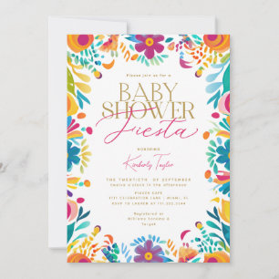 Mexican Fiesta Pink Yellow Flowers Baby Shower Invitation