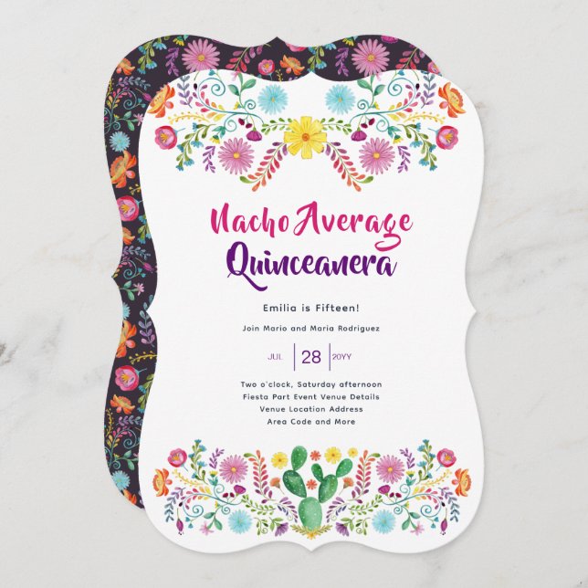 Mexican FIESTA Quinceanera Invitation Folk Art (Front/Back)