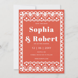 Mexican Fiesta Red Papel Picado Boho Wedding Save The Date