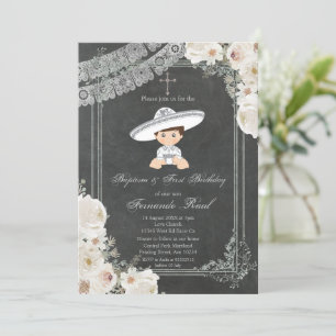 Mexican Fiesta Sylver Boy Baptism and Birthday Invitation