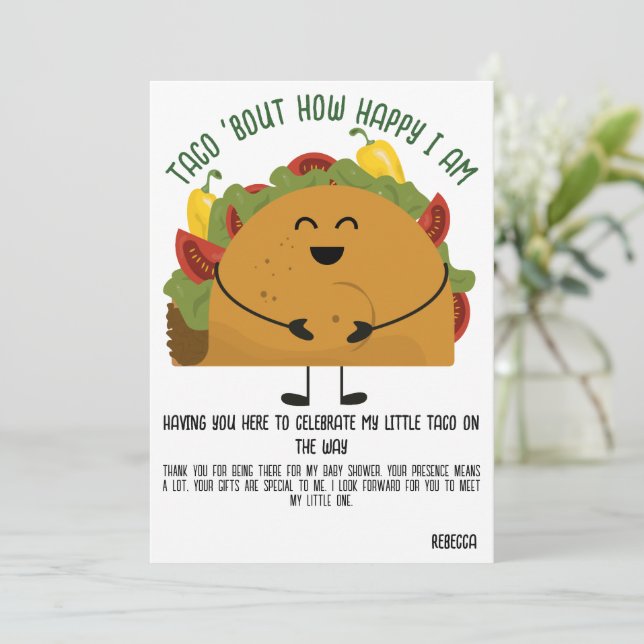 Mexican fiesta taco baby shower thank you card (Standing Front)