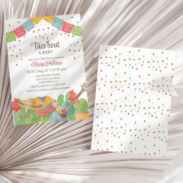 Mexican Fiesta Taco 'Bout A Baby Baby Shower Invitation (Mexican Fiesta Taco 'Bout A Baby Baby Shower Invitation on a dry white fan palm leaf.)