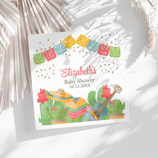 Mexican Fiesta Taco 'Bout A Baby Baby Shower Napkin (Mexican Fiesta Taco 'Bout A Baby Baby Shower Napkins on a white sunny table.)