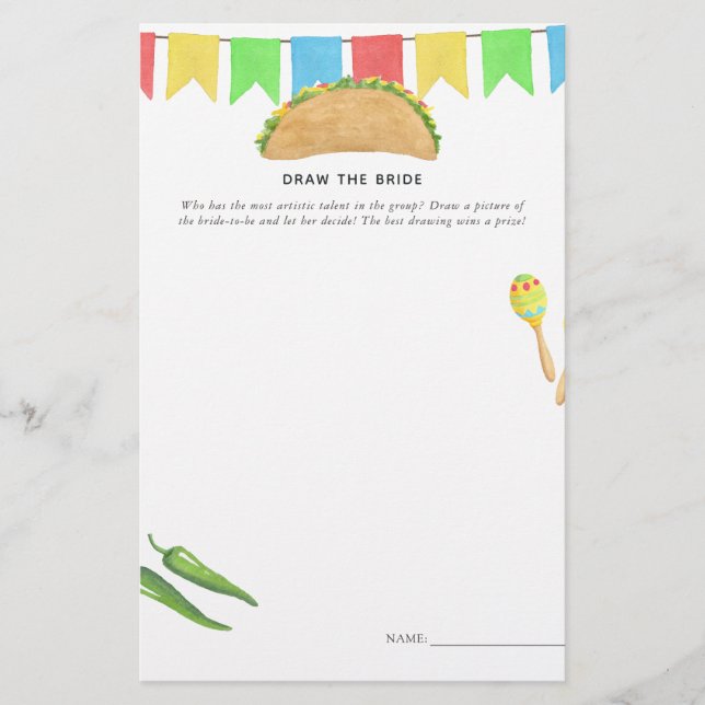 Mexican Fiesta Taco 'bout Love Bridal Shower Game (Front)