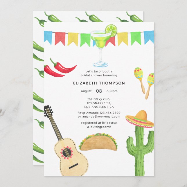 Mexican Fiesta Taco 'bout Love Bridal Shower Invitation (Front/Back)