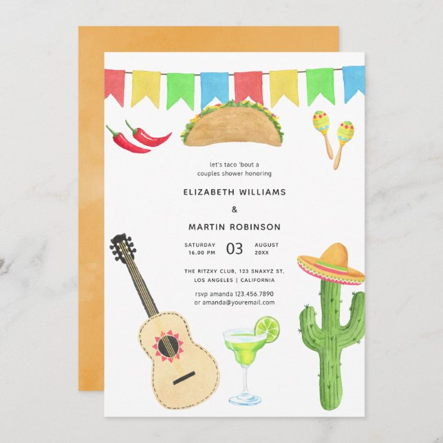 Mexican Fiesta Taco 'bout Love Couples Shower Invitation (Front/Back)